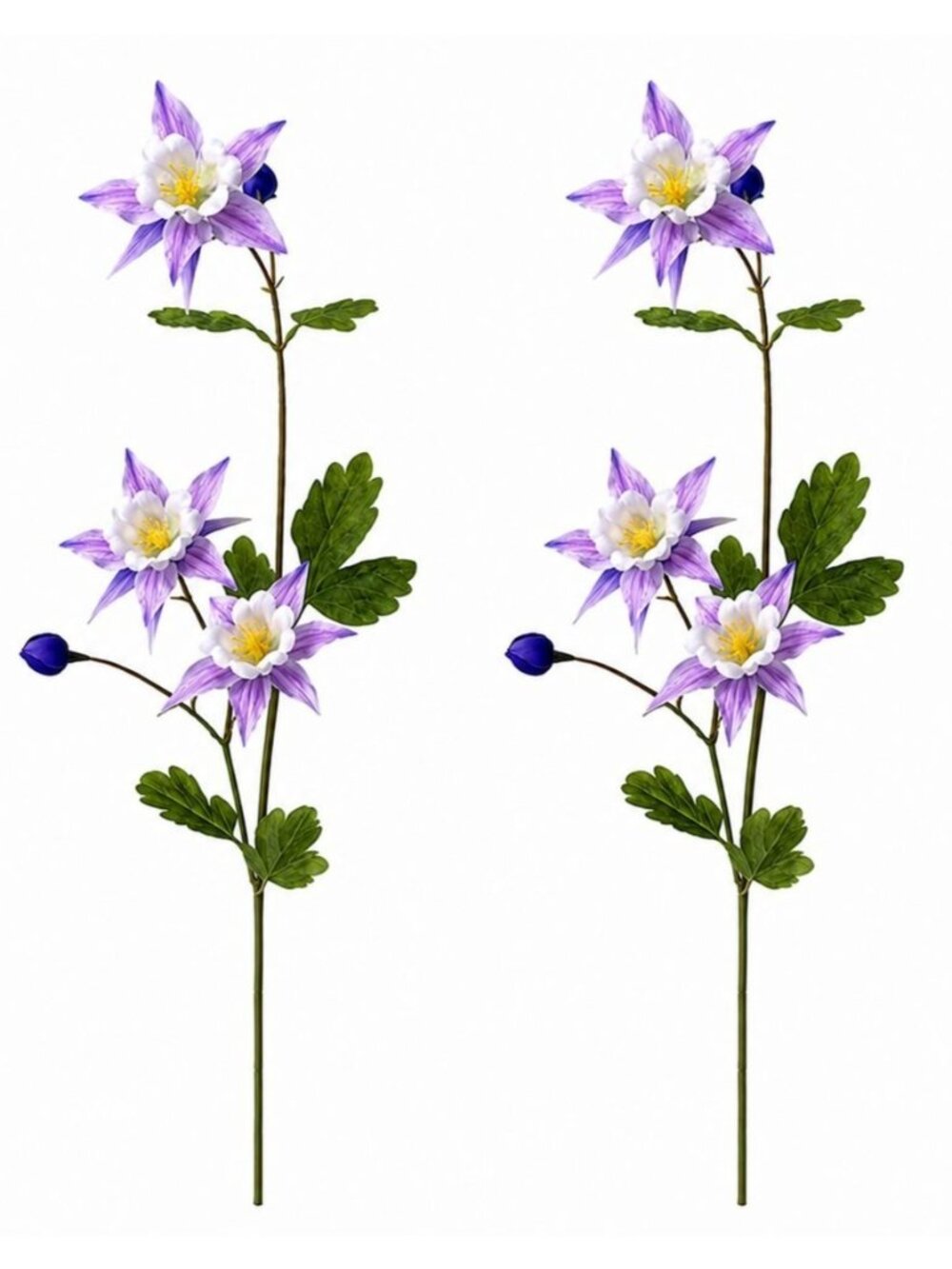 Purple White Artificial Columbine Flowers Set of 2 | 23 Inch Real Touch Wildflow